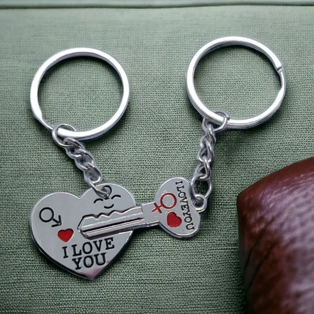 Couples Key to My Heart Keychain Set Matching I Love You Keyring Romantic Gift